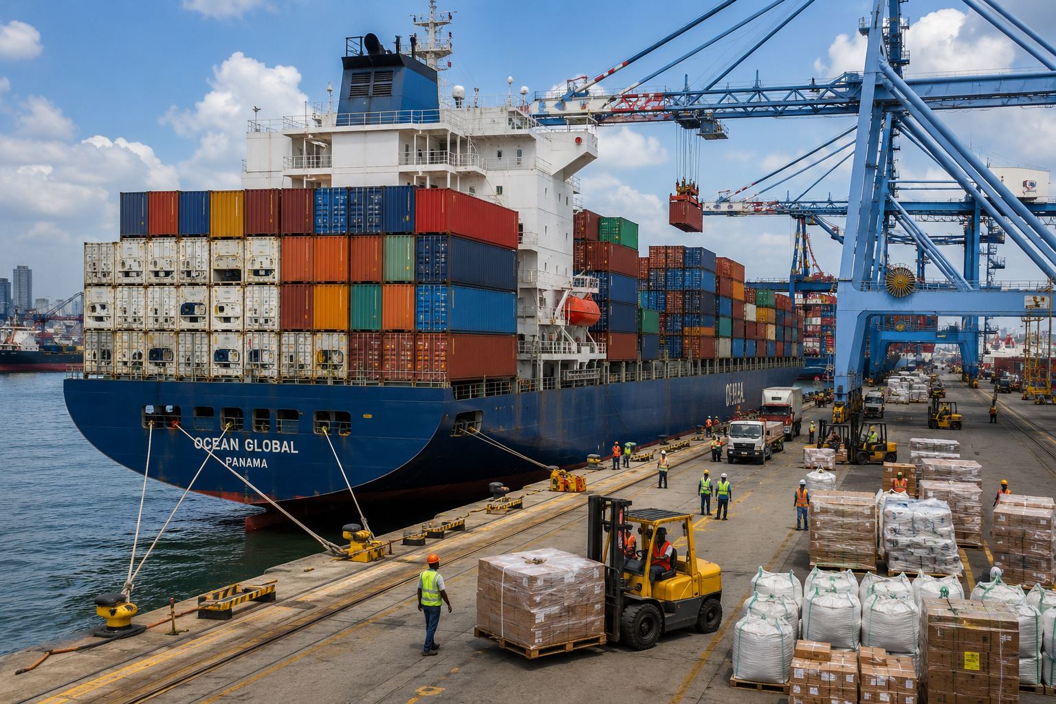 Container ship loading marine cargo at the port of Mombasa